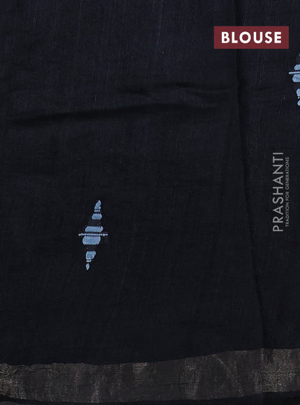 Black Pure Tussar Silk - Embroidery