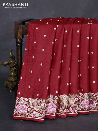 Red Pure Tussar Silk - Embroidery