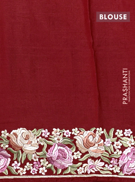 Red Pure Tussar Silk - Embroidery