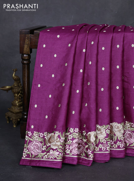 Purple Pure Tussar Silk - Embroidery