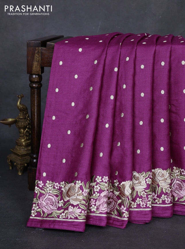 Purple Pure Tussar Silk - Embroidery