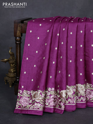 Purple Pure Tussar Silk - Embroidery