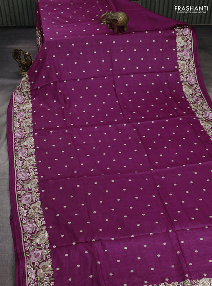 Purple Pure Tussar Silk - Embroidery