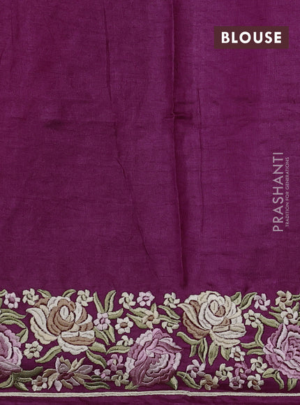 Purple Pure Tussar Silk - Embroidery