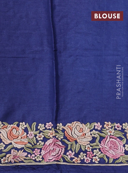 Blue Pure Tussar Silk - Embroidery