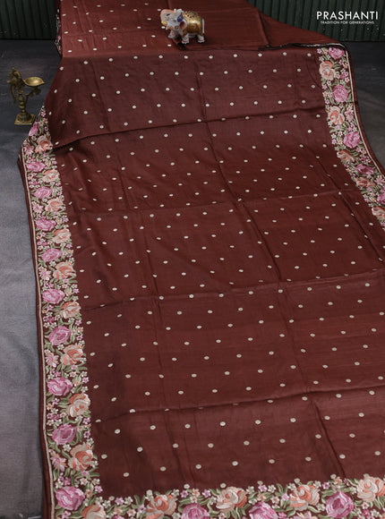Brown Pure Tussar Silk - Embroidery