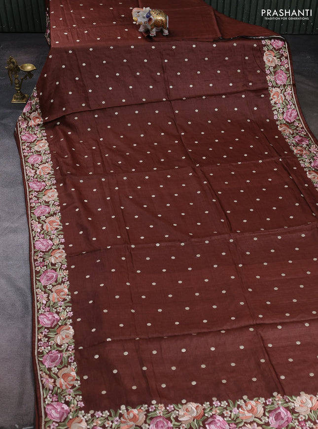 Brown Pure Tussar Silk - Embroidery