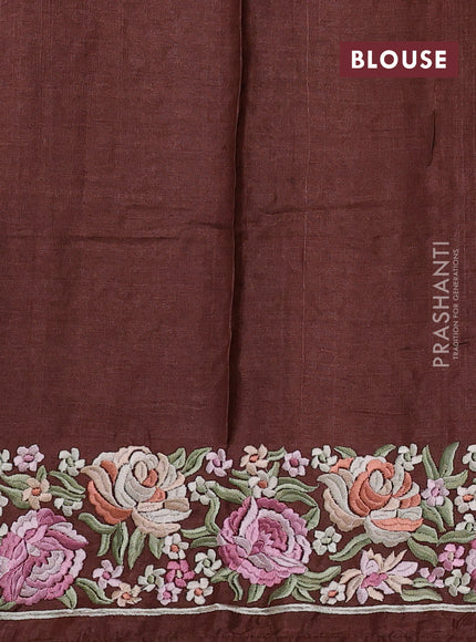Brown Pure Tussar Silk - Embroidery