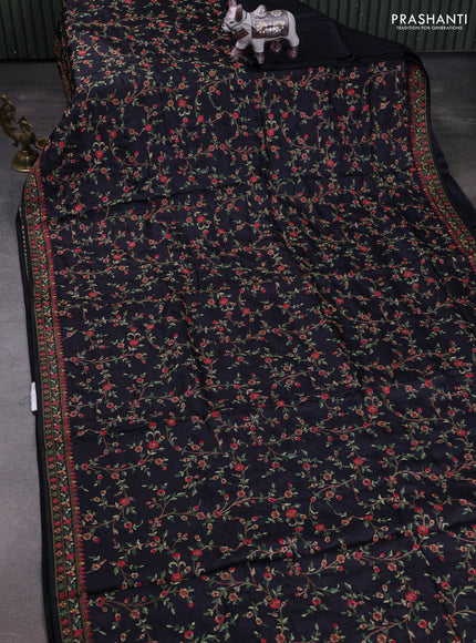 Black Pure Tussar Silk - Embroidery