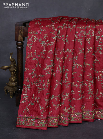 Maroon Pure Tussar Silk - Embroidery