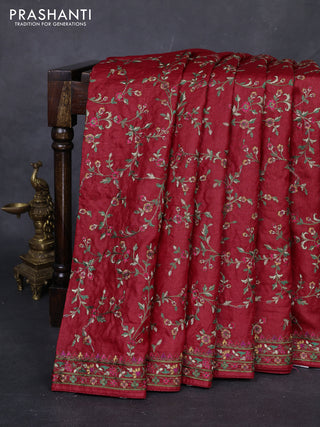 Maroon Pure Tussar Silk - Embroidery