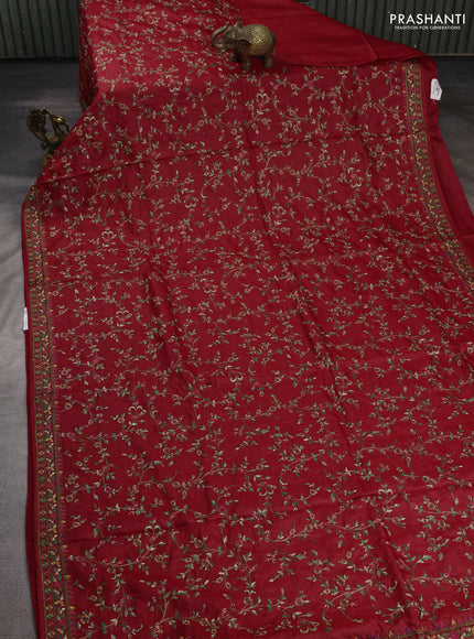 Maroon Pure Tussar Silk - Embroidery
