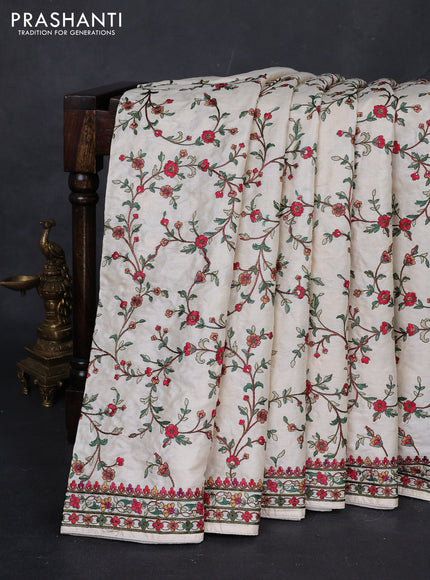 Cream Pure Tussar Silk - Embroidery