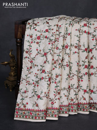 Cream Pure Tussar Silk - Embroidery