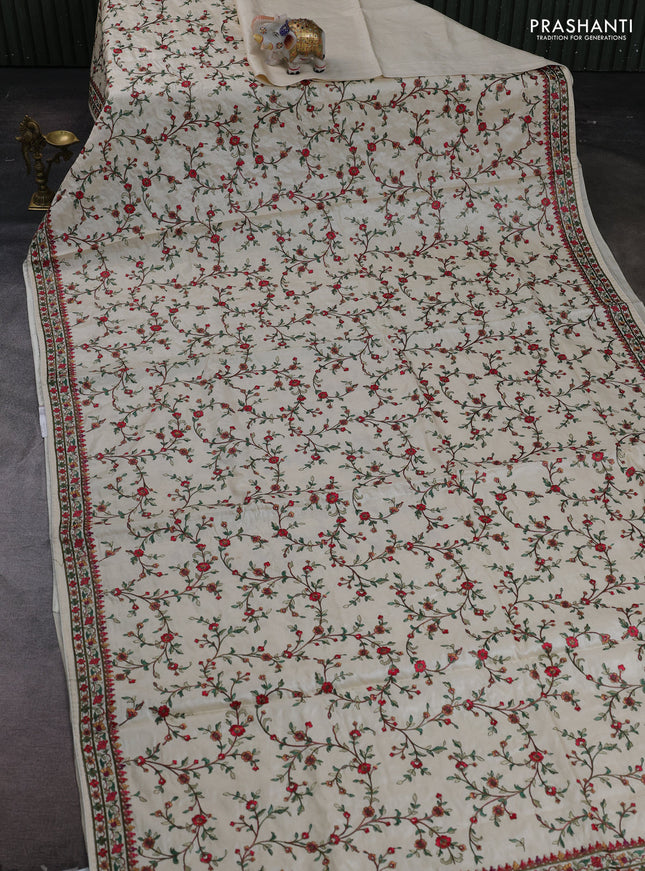 Cream Pure Tussar Silk - Embroidery
