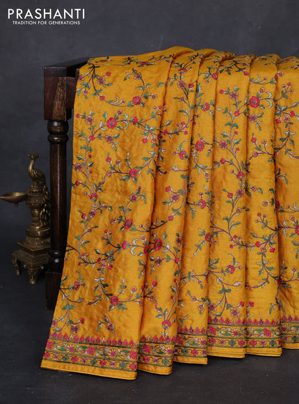 Mustard Pure Tussar Silk - Embroidery