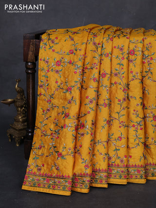 Mustard Pure Tussar Silk - Embroidery