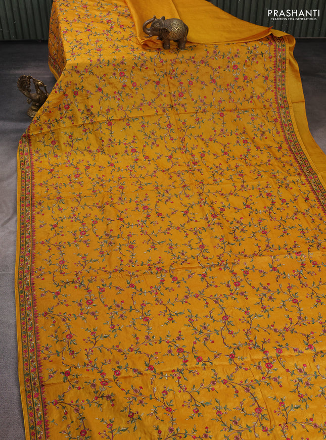 Mustard Pure Tussar Silk - Embroidery