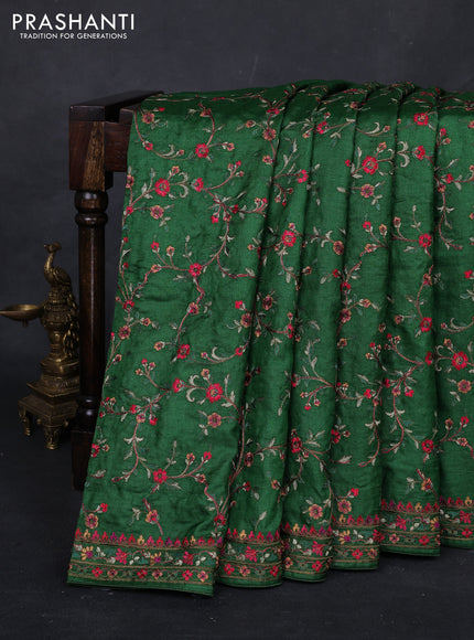 Green Pure Tussar Silk - Embroidery