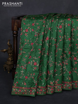 Green Pure Tussar Silk - Embroidery