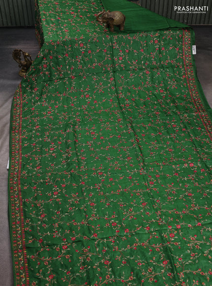 Green Pure Tussar Silk - Embroidery