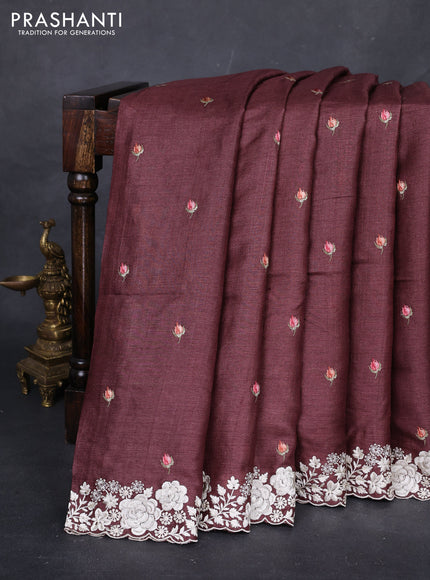 Brown Pure Tussar Silk - Embroidery