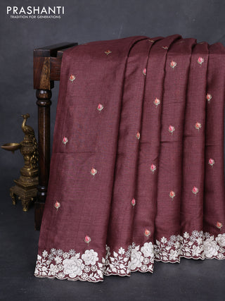 Brown Pure Tussar Silk - Embroidery