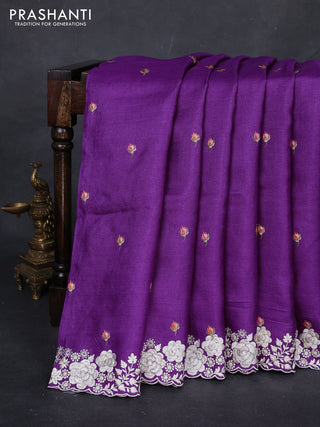 Purple Pure Tussar Silk - Embroidery