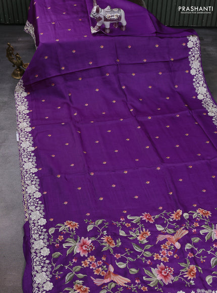 Purple Pure Tussar Silk - Embroidery