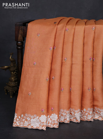 Pale Orange Pure Tussar Silk - Embroidery