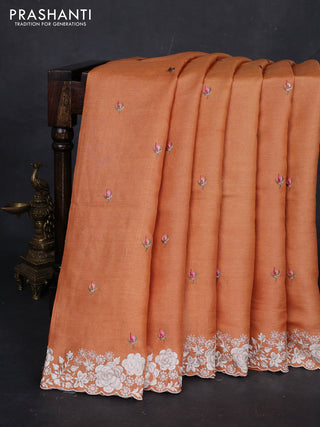 Pale Orange Pure Tussar Silk - Embroidery