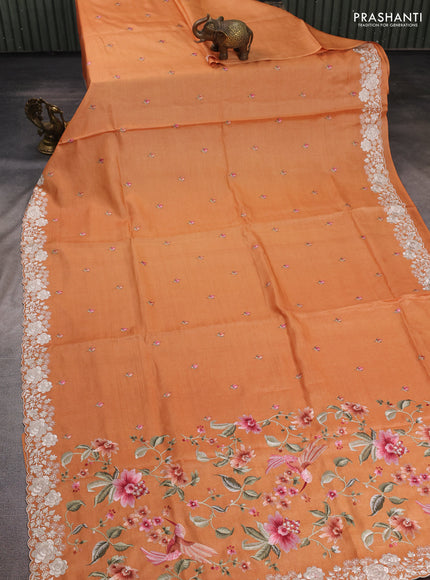 Pale Orange Pure Tussar Silk - Embroidery