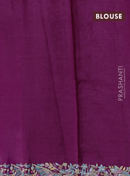 Wine Pure Tussar Silk - Embroidery