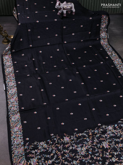 Black Pure Tussar Silk - Embroidery