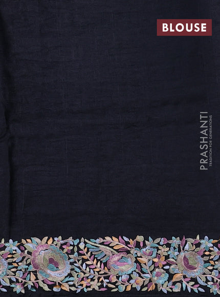 Black Pure Tussar Silk - Embroidery