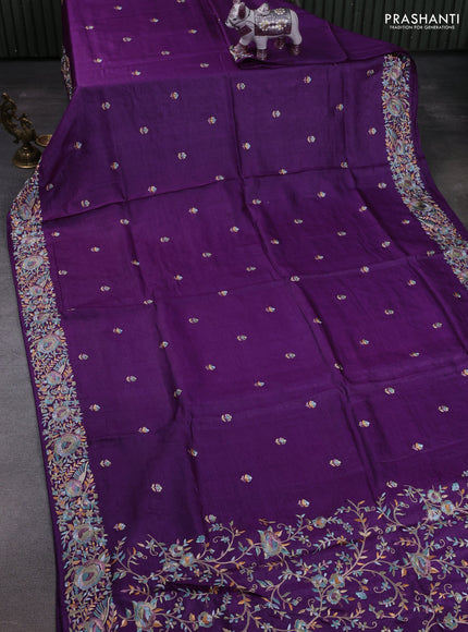 Purple Pure Tussar Silk - Embroidery