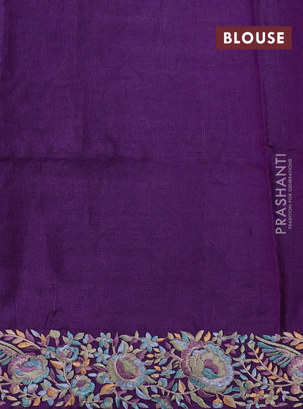 Purple Pure Tussar Silk - Embroidery