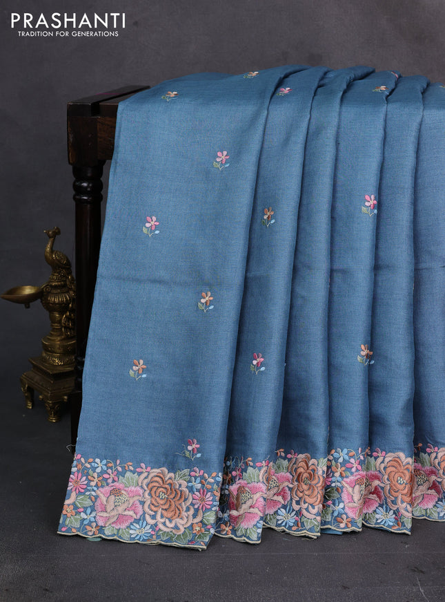 Pastel Blue Pure Tussar Silk - Embroidery