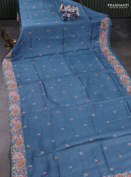 Pastel Blue Pure Tussar Silk - Embroidery
