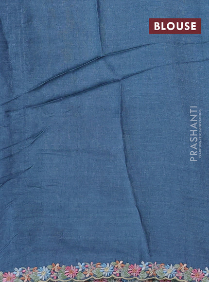 Pastel Blue Pure Tussar Silk - Embroidery