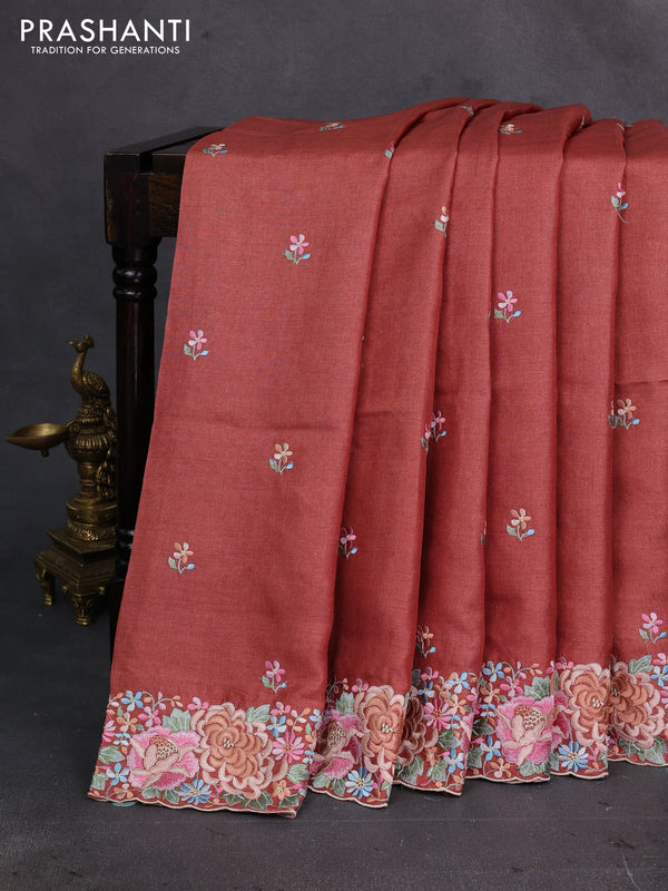Rust Pure Tussar Silk - Embroidery