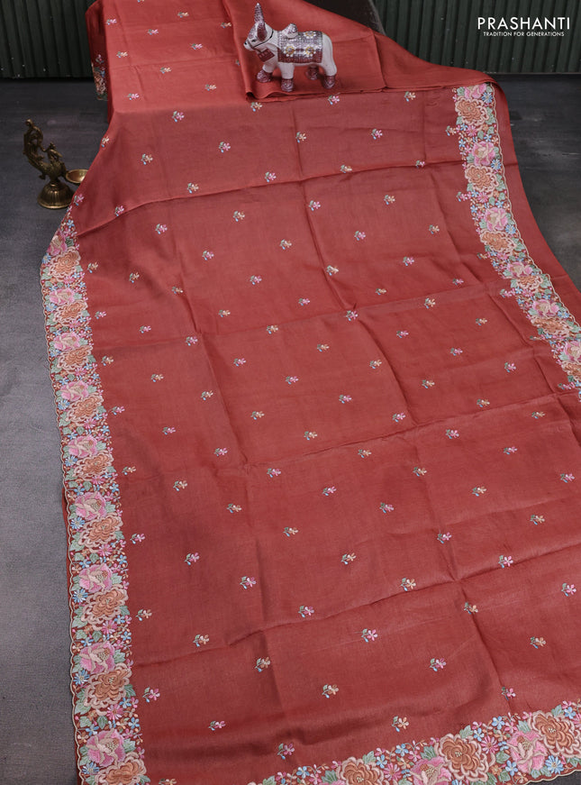 Rust Pure Tussar Silk - Embroidery