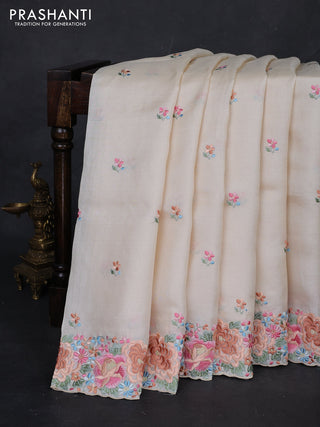 Cream Pure Tussar Silk - Embroidery
