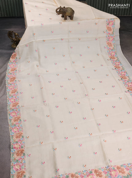Cream Pure Tussar Silk - Embroidery