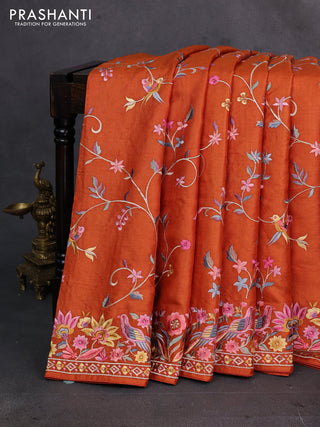 Rust Pure Tussar Silk - Embroidery