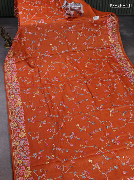 Rust Pure Tussar Silk - Embroidery