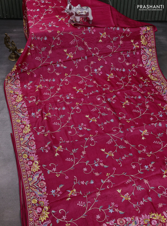 Pink Pure Tussar Silk - Embroidery