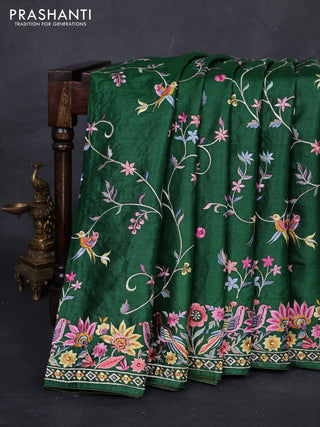 Green Pure Tussar Silk - Embroidery