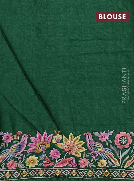 Green Pure Tussar Silk - Embroidery