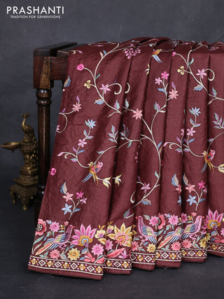 Brown Pure Tussar Silk - Embroidery